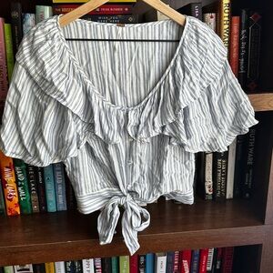 Free People Blue and White Striped Blouse